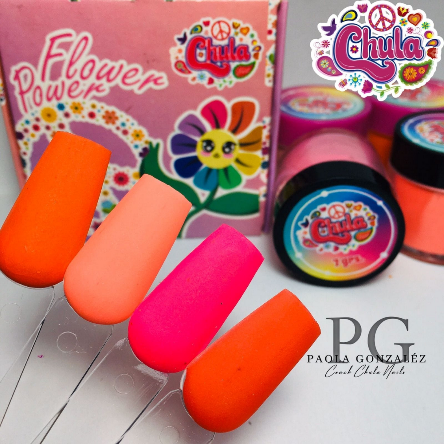 COLECCION DE ACRILICOS FLOWERS POWER 4 PZAS. Chula Nails