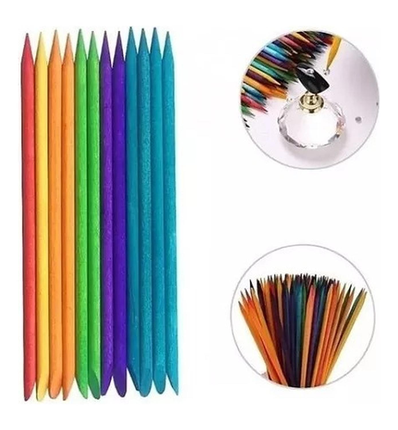 Palito De Naranjo Para Uñas Cutícula 100pz Colores Empujador