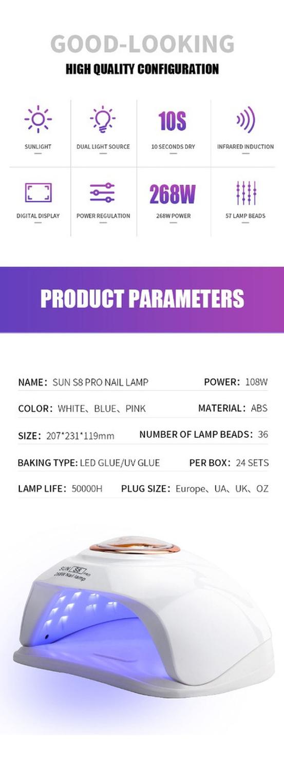 Lampara Profesional Para Uñas Sun S8 268w/ Uv Led - Sun