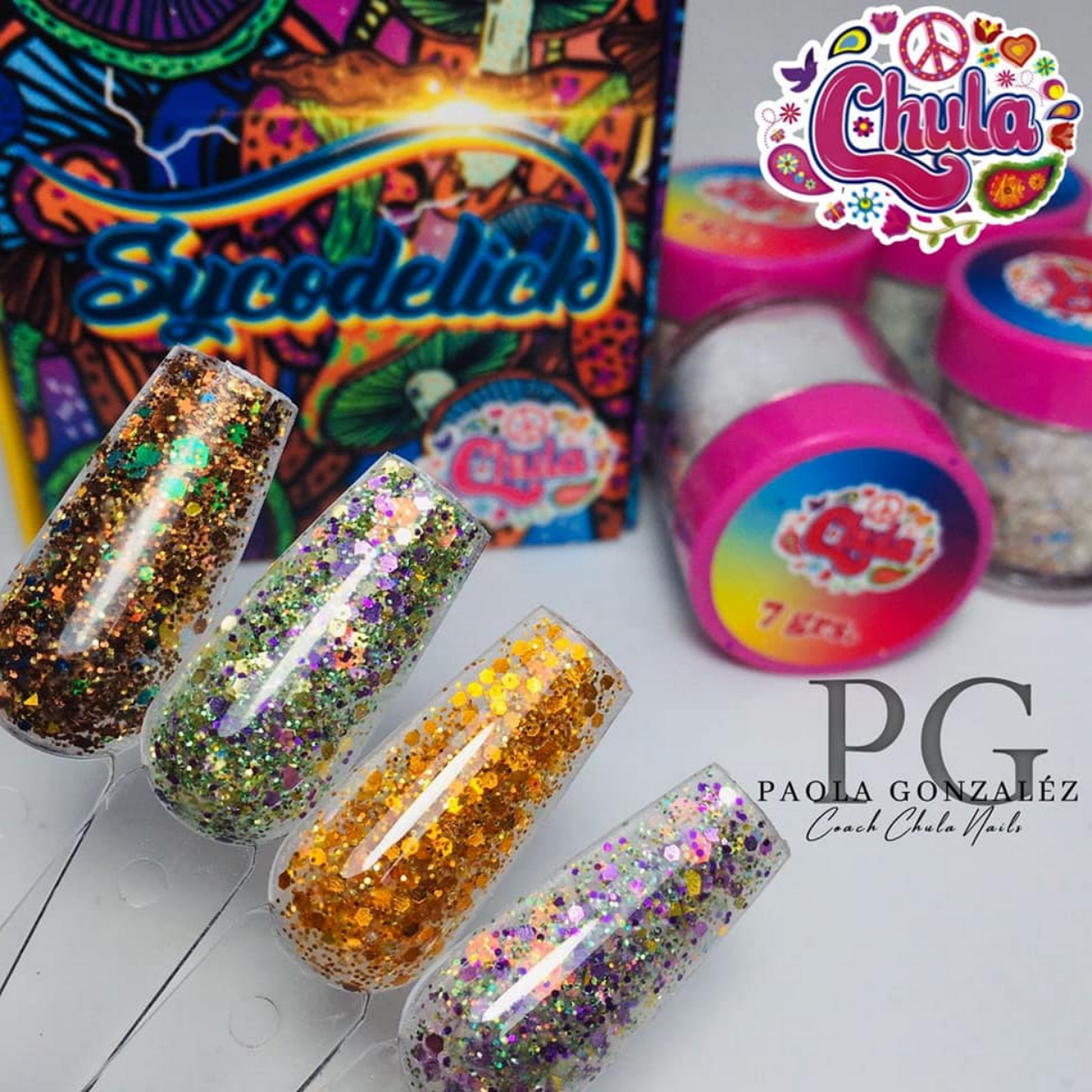 COLECCION DE ACRILICOS SYCODELICK 4 PZAS. Chula Nails