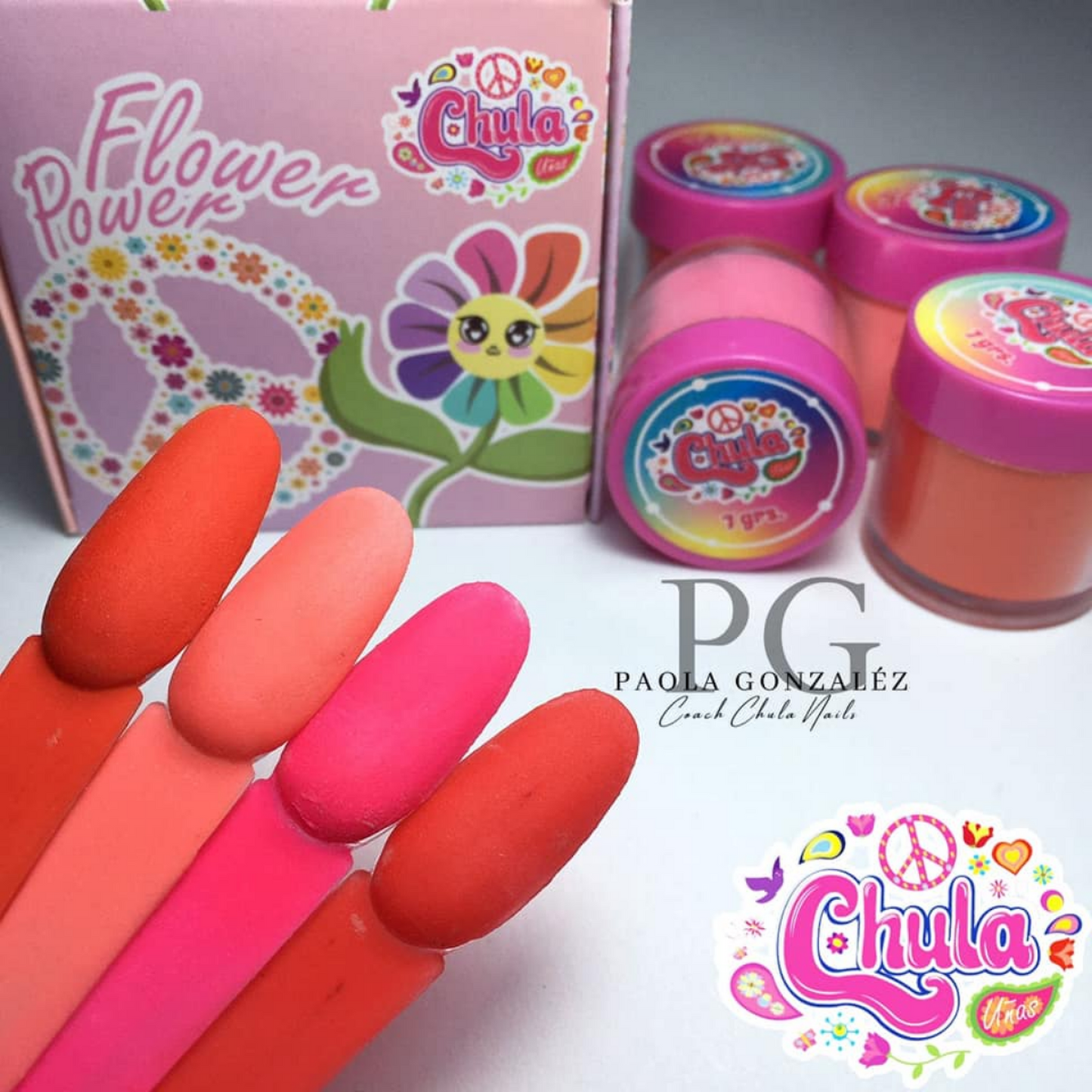 COLECCION DE ACRILICOS FLOWERS POWER 4 PZAS. Chula Nails