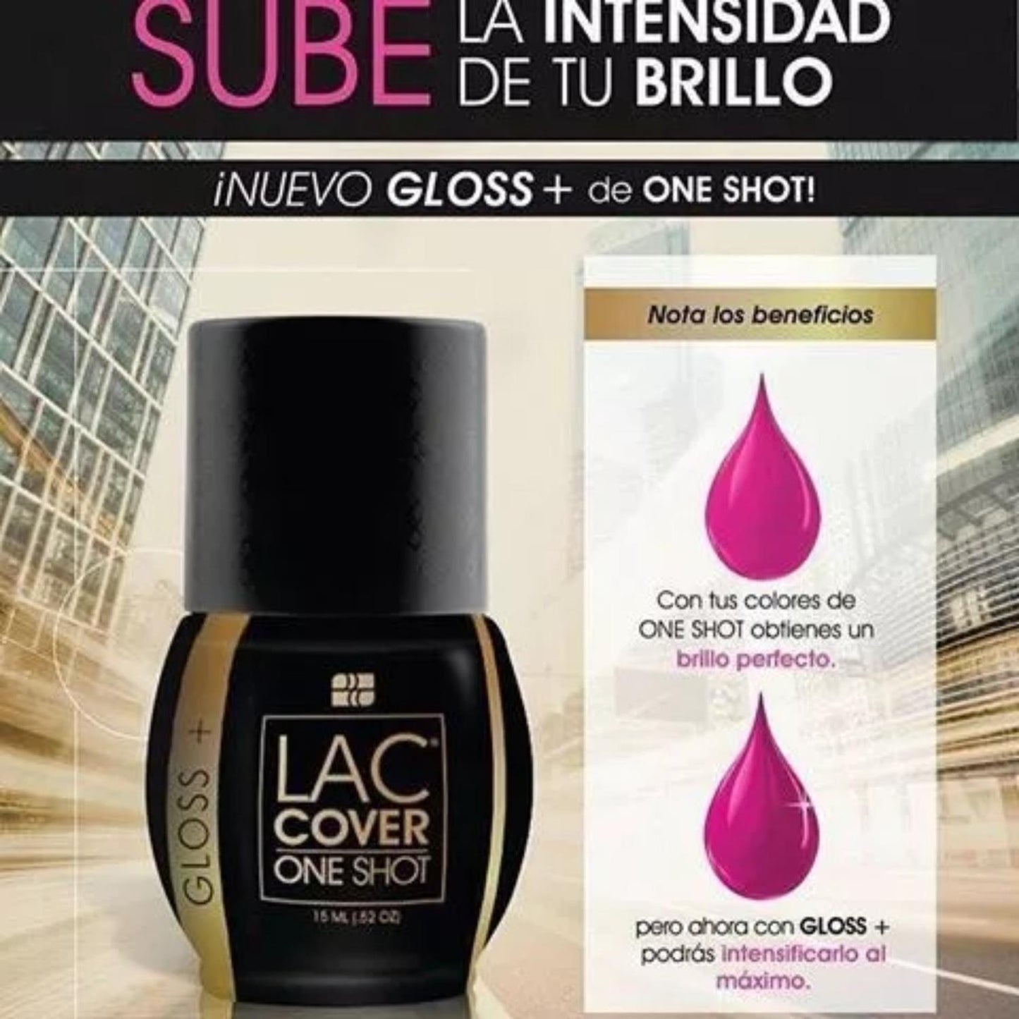 Gloss+ One Shot Laccover, Acabado Brilloso Para Uñas, 14 Ml.